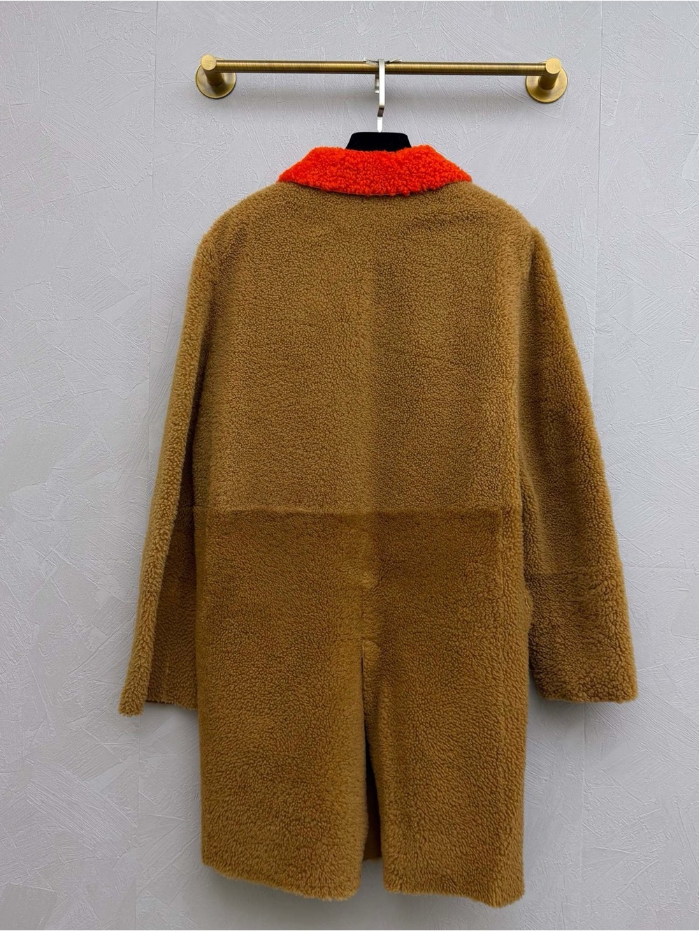🚩steal Marni Brown Shearling Pea Coat with Red Collar - Picture 2 of 4